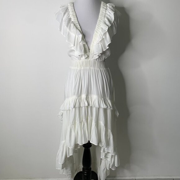 NWT DO+BE Women's White Ruffled Boho V Neck High Low Dress Size Small - Picture 3 of 15